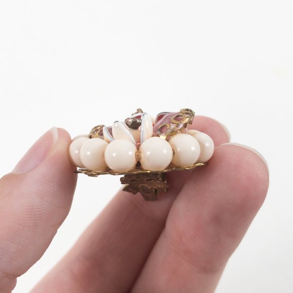 Vintage 50s Enamel Cluster Beaded Earrings Pink - Picture 5 of 7